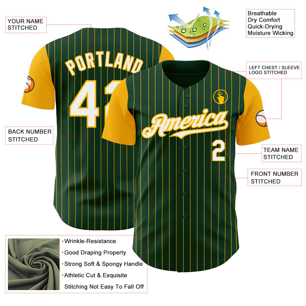 Custom Green Gold Pinstripe White Authentic Two Tone Baseball Jersey