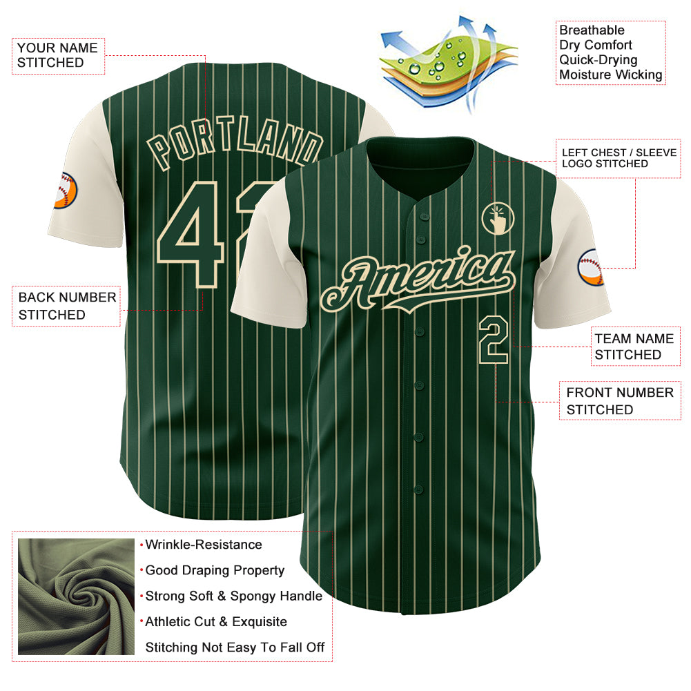Custom Green Cream Pinstripe Cream Authentic Two Tone Baseball Jersey