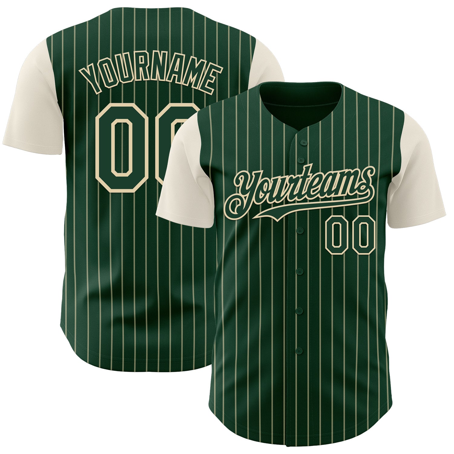 Custom Green Cream Pinstripe Cream Authentic Two Tone Baseball Jersey