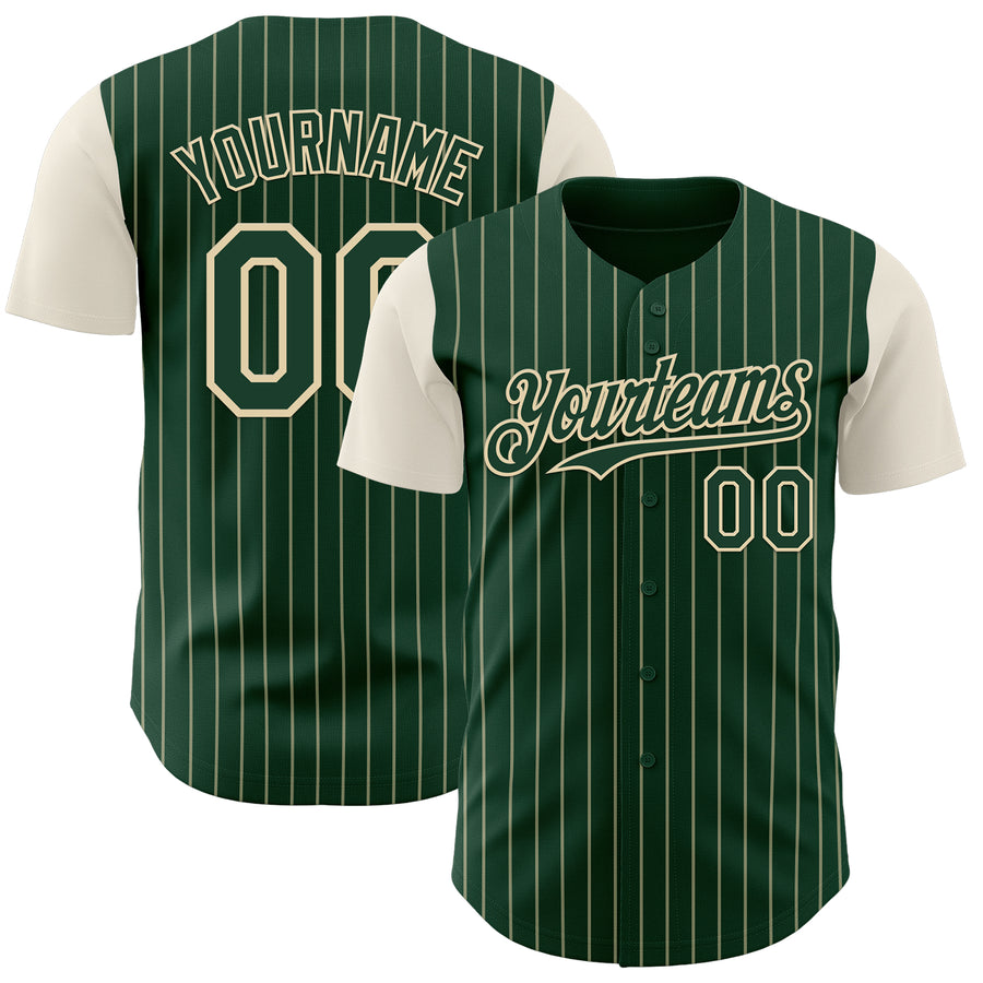 Custom Green Cream Pinstripe Cream Authentic Two Tone Baseball Jersey