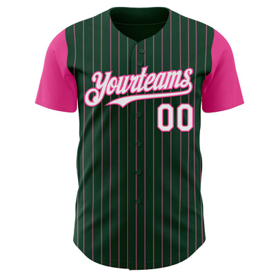 Custom Green Pink Pinstripe White Authentic Two Tone Baseball Jersey