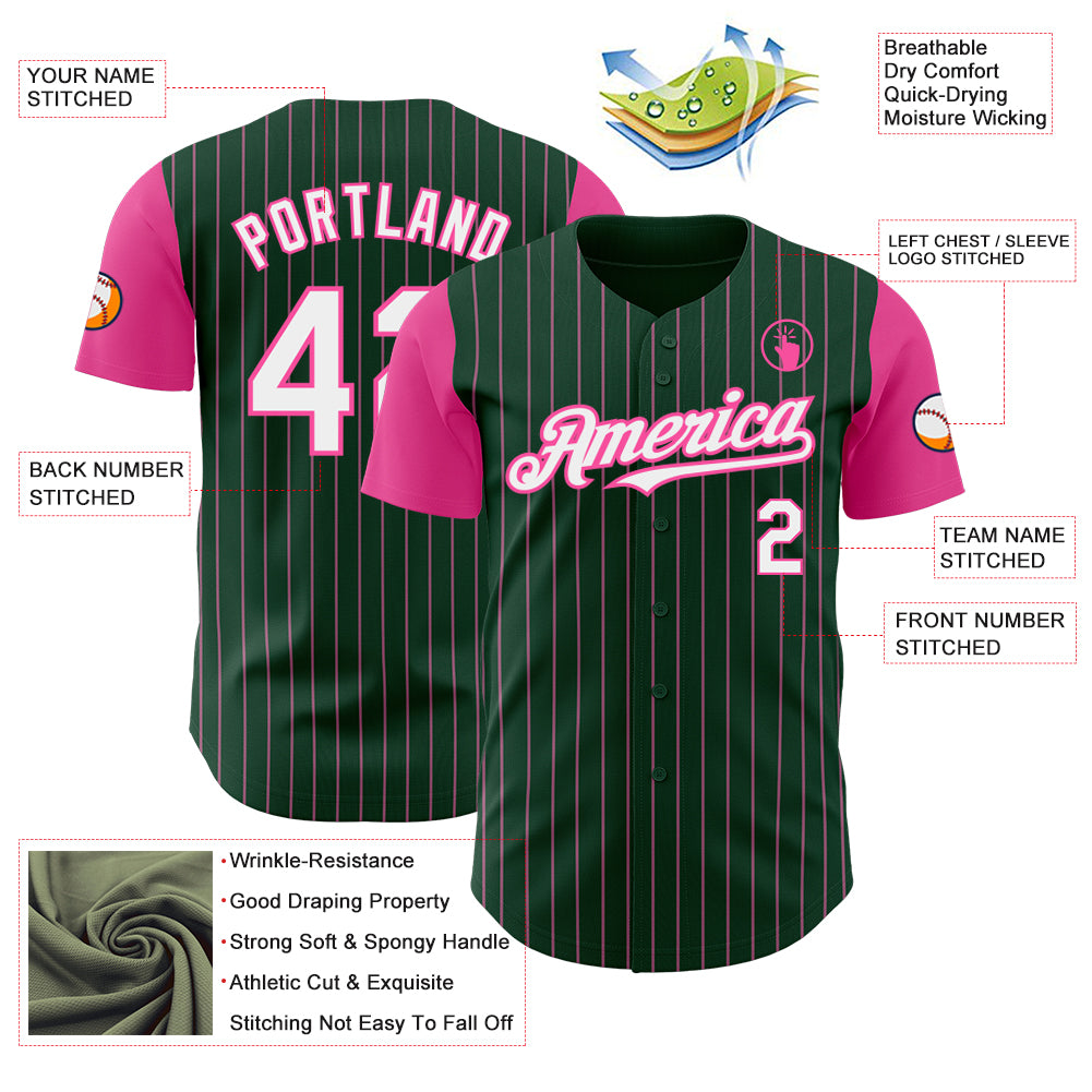 Custom Green Pink Pinstripe White Authentic Two Tone Baseball Jersey