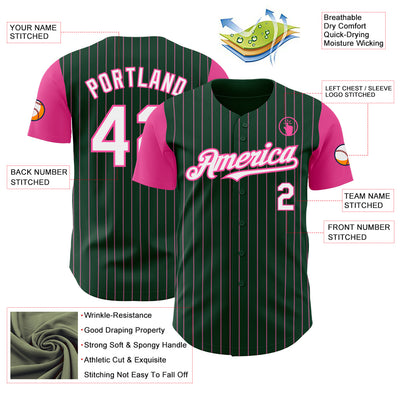 Custom Green Pink Pinstripe White Authentic Two Tone Baseball Jersey