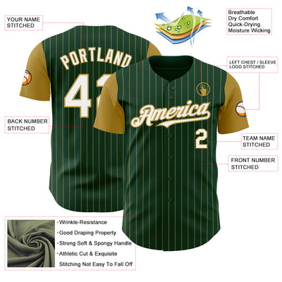 Custom Green Old Gold Pinstripe White Authentic Two Tone Baseball Jersey