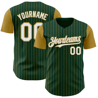 Custom Green Old Gold Pinstripe White Authentic Two Tone Baseball Jersey