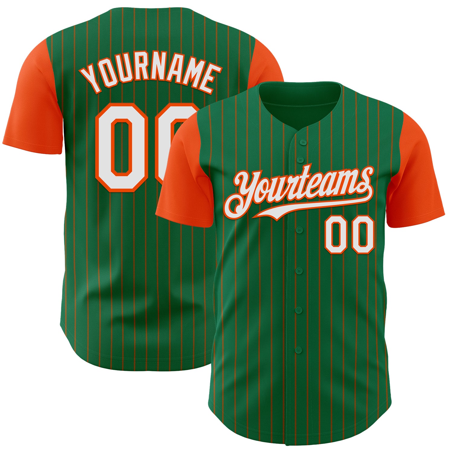 Custom Kelly Green Orange Pinstripe White Authentic Two Tone Baseball Jersey