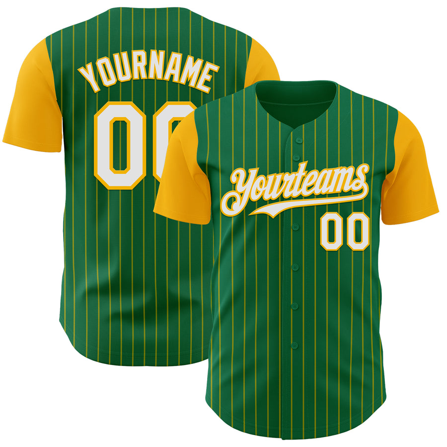 Custom Kelly Green Gold Pinstripe White Authentic Two Tone Baseball Jersey
