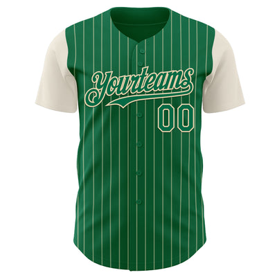 Custom Kelly Green Cream Pinstripe Cream Authentic Two Tone Baseball Jersey