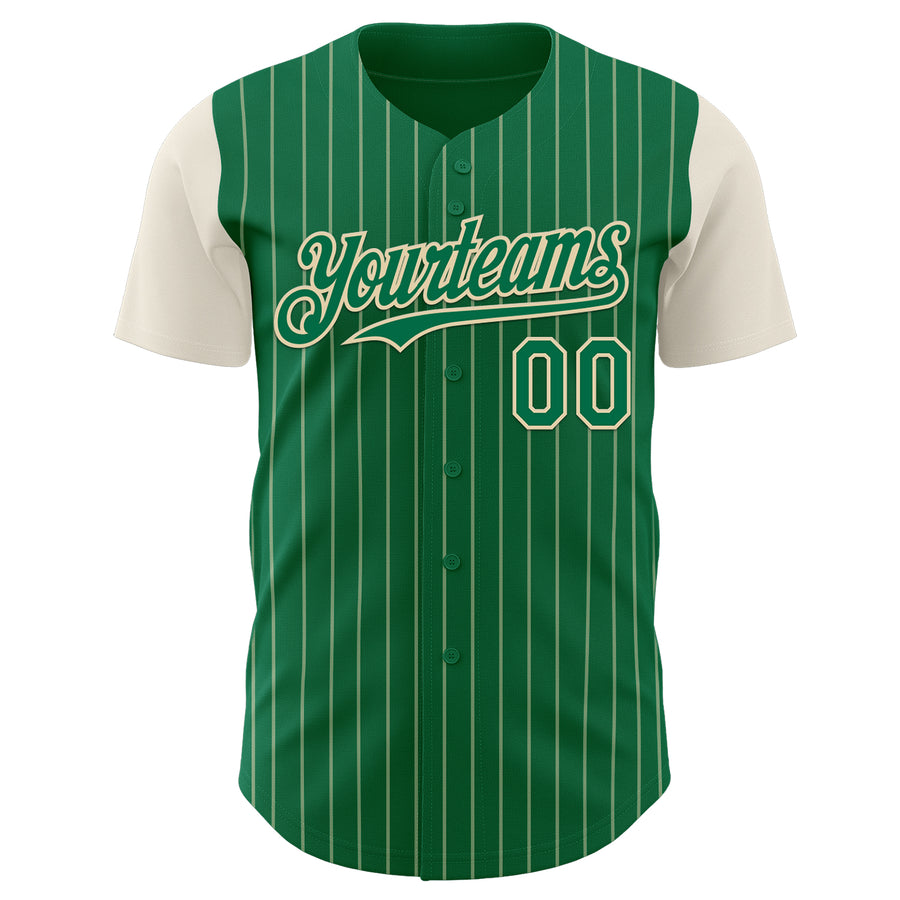 Custom Kelly Green Cream Pinstripe Cream Authentic Two Tone Baseball Jersey