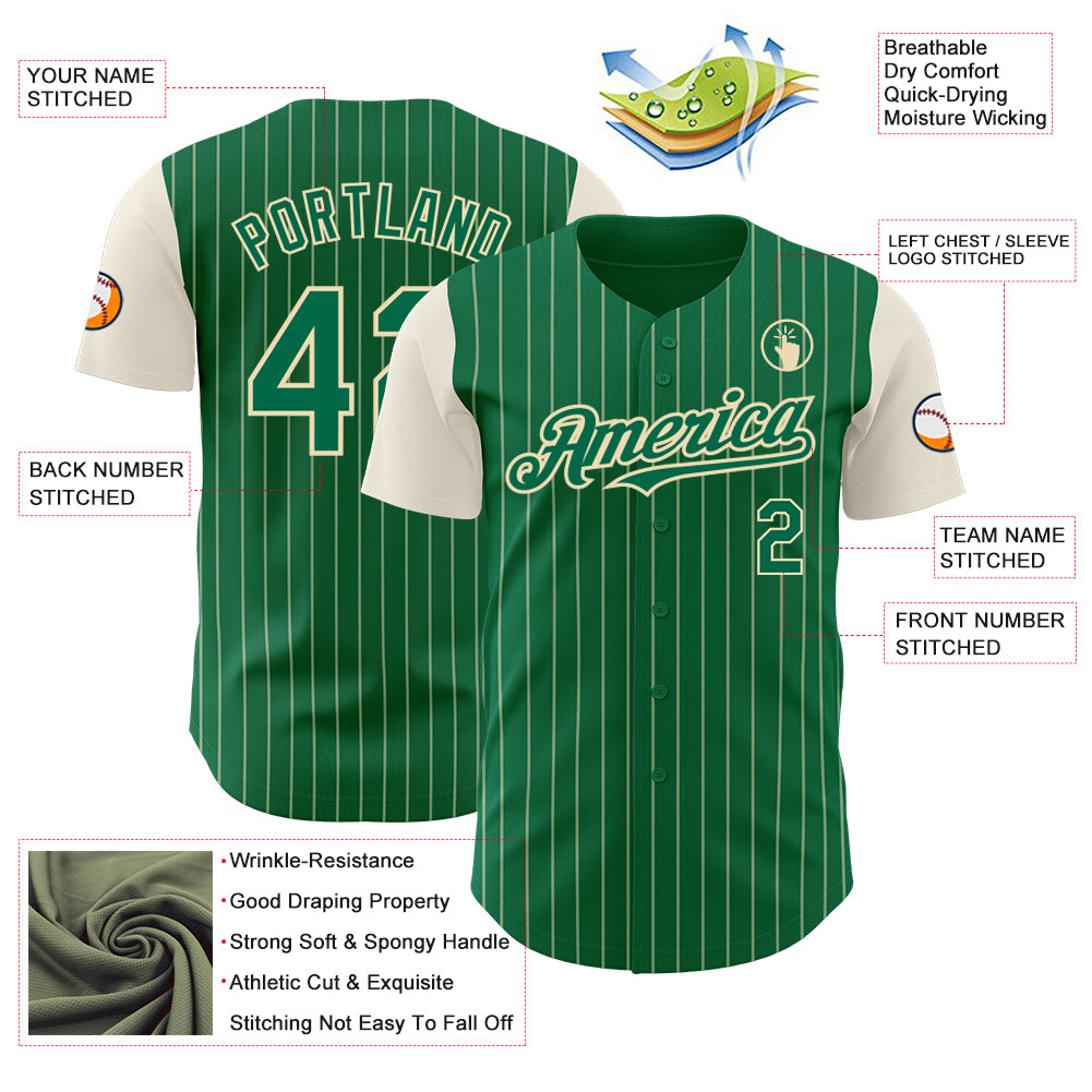 Custom Kelly Green Cream Pinstripe Cream Authentic Two Tone Baseball Jersey