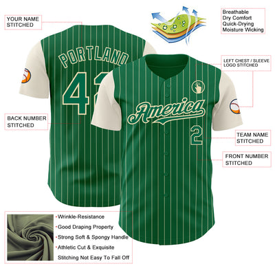 Custom Kelly Green Cream Pinstripe Cream Authentic Two Tone Baseball Jersey