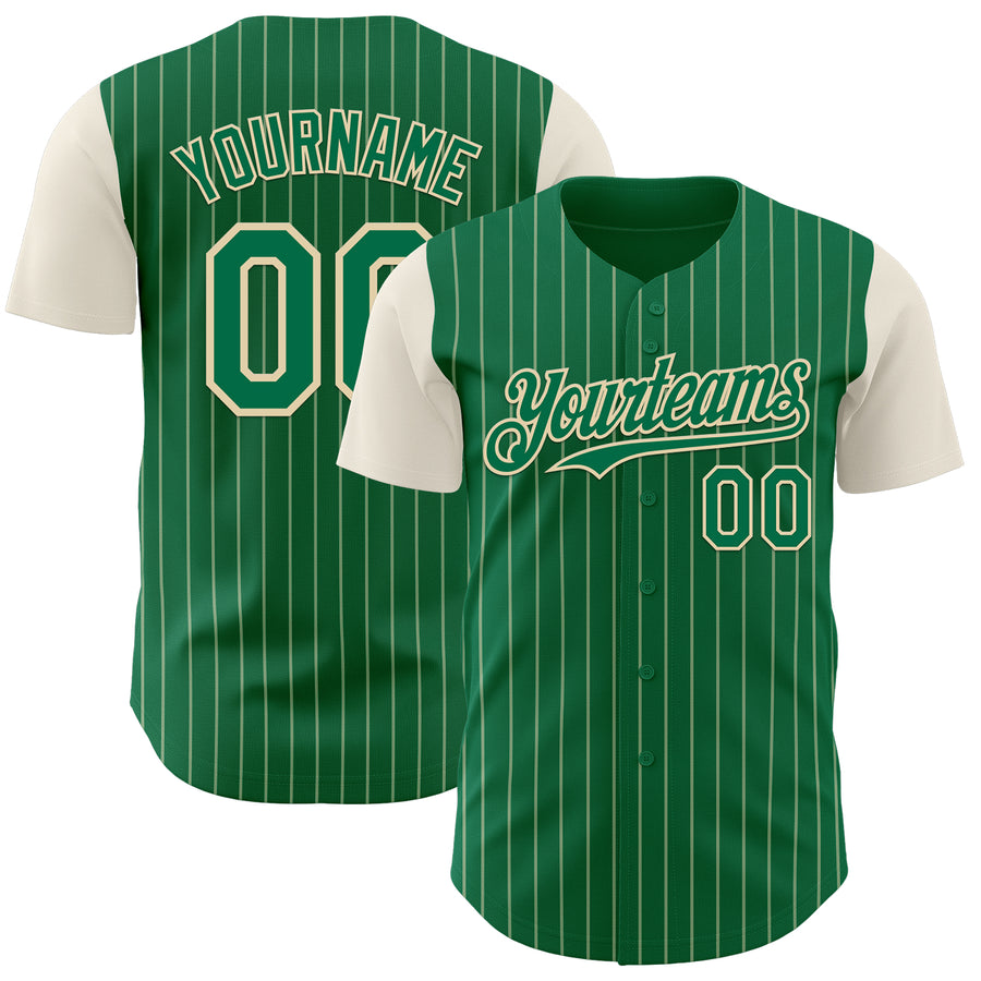 Custom Kelly Green Cream Pinstripe Cream Authentic Two Tone Baseball Jersey