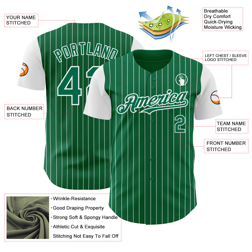 Custom Kelly Green White Pinstripe White Authentic Two Tone Baseball Jersey