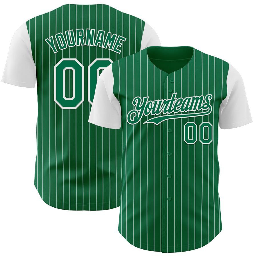 Custom Kelly Green White Pinstripe White Authentic Two Tone Baseball Jersey
