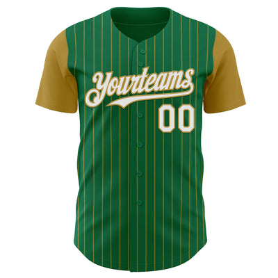 Custom Kelly Green Old Gold Pinstripe White Authentic Two Tone Baseball Jersey
