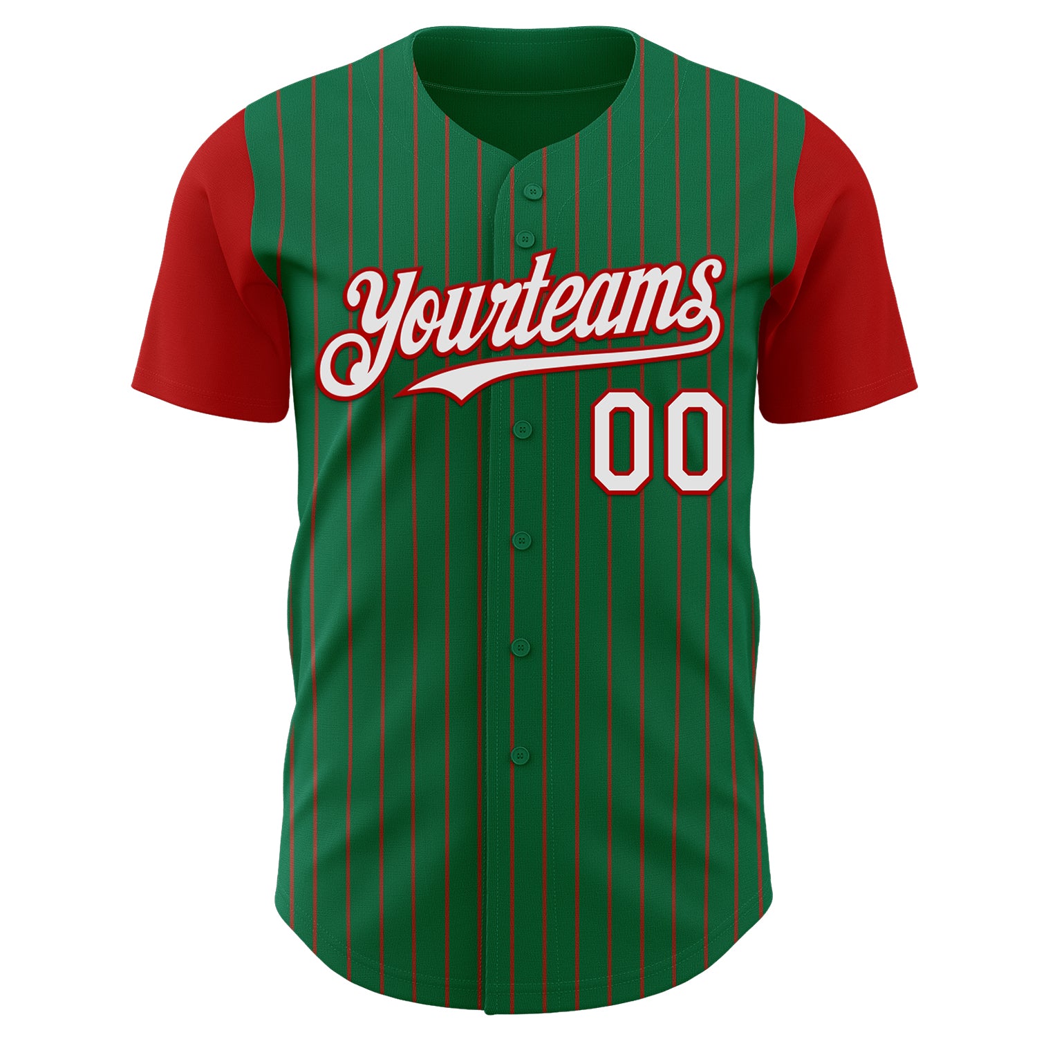 Custom Kelly Green Red Pinstripe White Authentic Two Tone Baseball Jersey