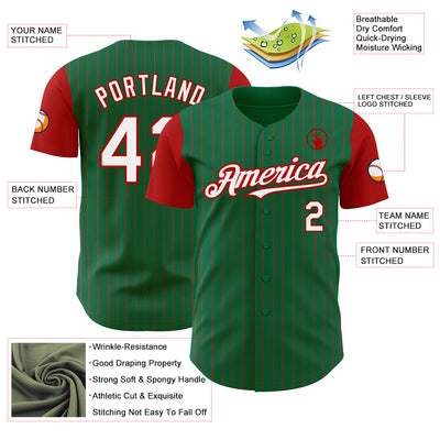 Custom Kelly Green Red Pinstripe White Authentic Two Tone Baseball Jersey