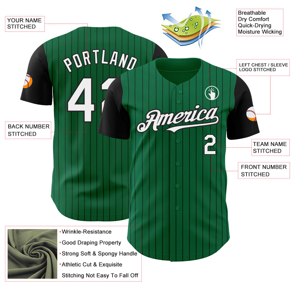 Custom Kelly Green Black Pinstripe White Authentic Two Tone Baseball Jersey