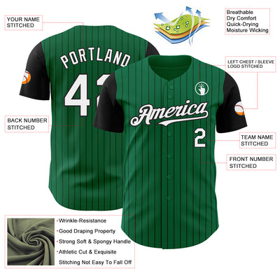 Custom Kelly Green Black Pinstripe White Authentic Two Tone Baseball Jersey