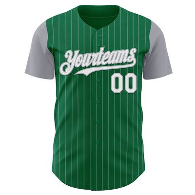 Custom Kelly Green Gray Pinstripe White Authentic Two Tone Baseball Jersey