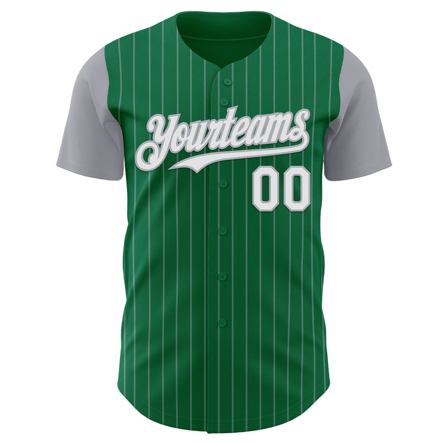Custom Kelly Green Gray Pinstripe White Authentic Two Tone Baseball Jersey