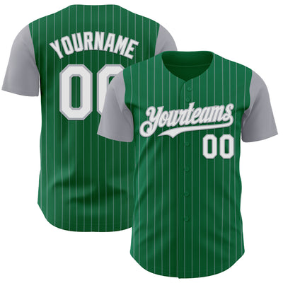 Custom Kelly Green Gray Pinstripe White Authentic Two Tone Baseball Jersey