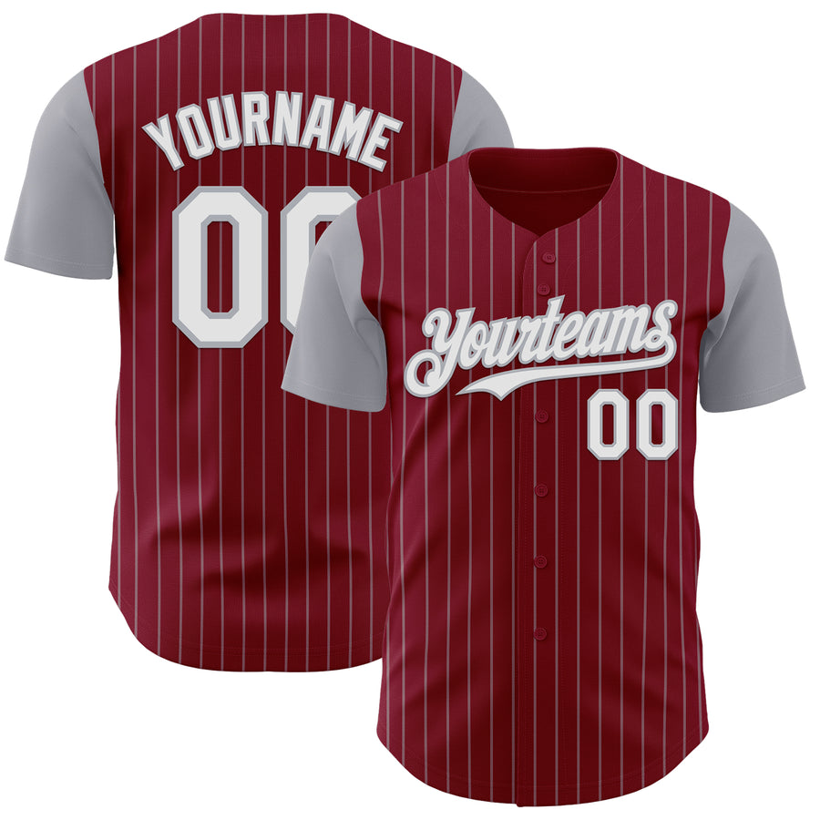 Custom Crimson Gray Pinstripe White Authentic Two Tone Baseball Jersey