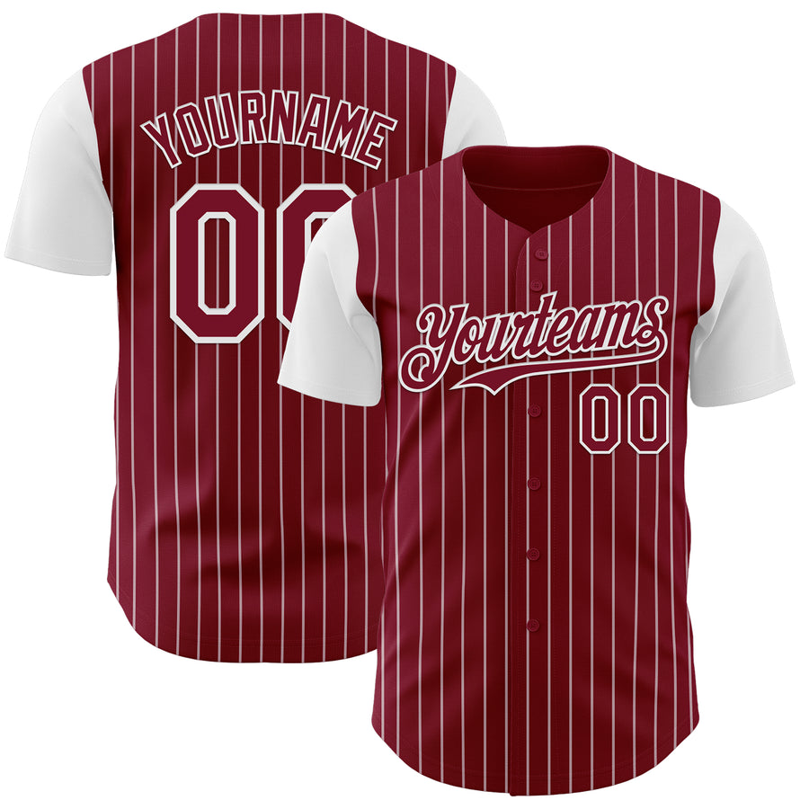 Custom Crimson White Pinstripe White Authentic Two Tone Baseball Jersey