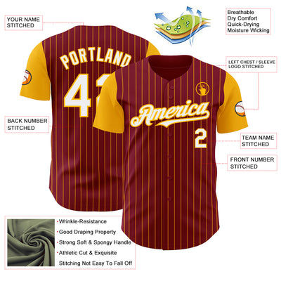 Custom Crimson Gold Pinstripe White Authentic Two Tone Baseball Jersey