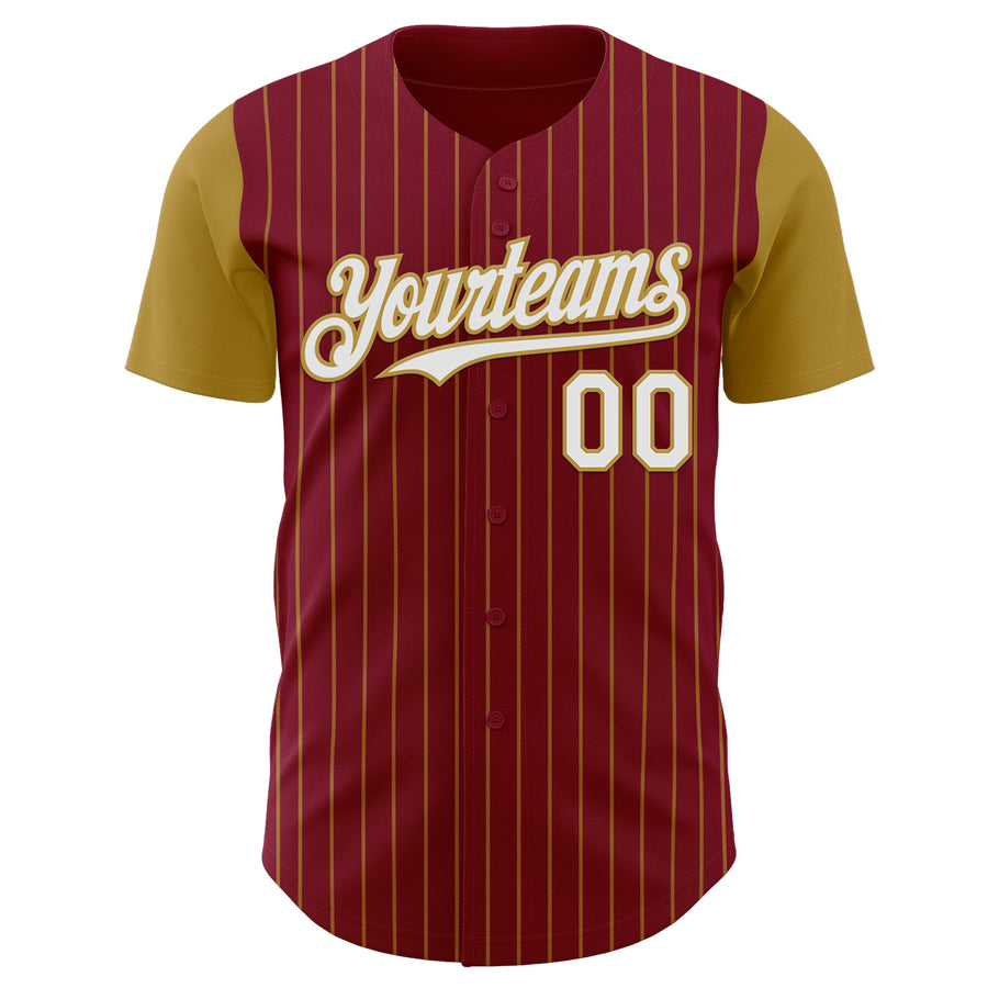 Custom Crimson Old Gold Pinstripe White Authentic Two Tone Baseball Jersey