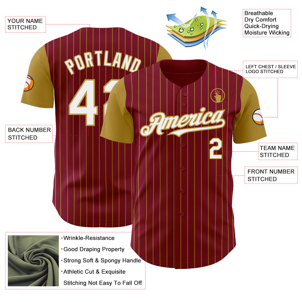 Custom Crimson Old Gold Pinstripe White Authentic Two Tone Baseball Jersey