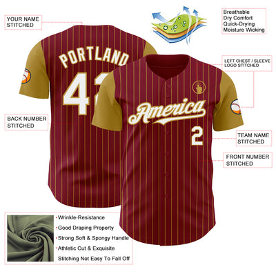 Custom Crimson Old Gold Pinstripe White Authentic Two Tone Baseball Jersey