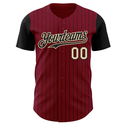 Custom Crimson Black Pinstripe Cream Authentic Two Tone Baseball Jersey