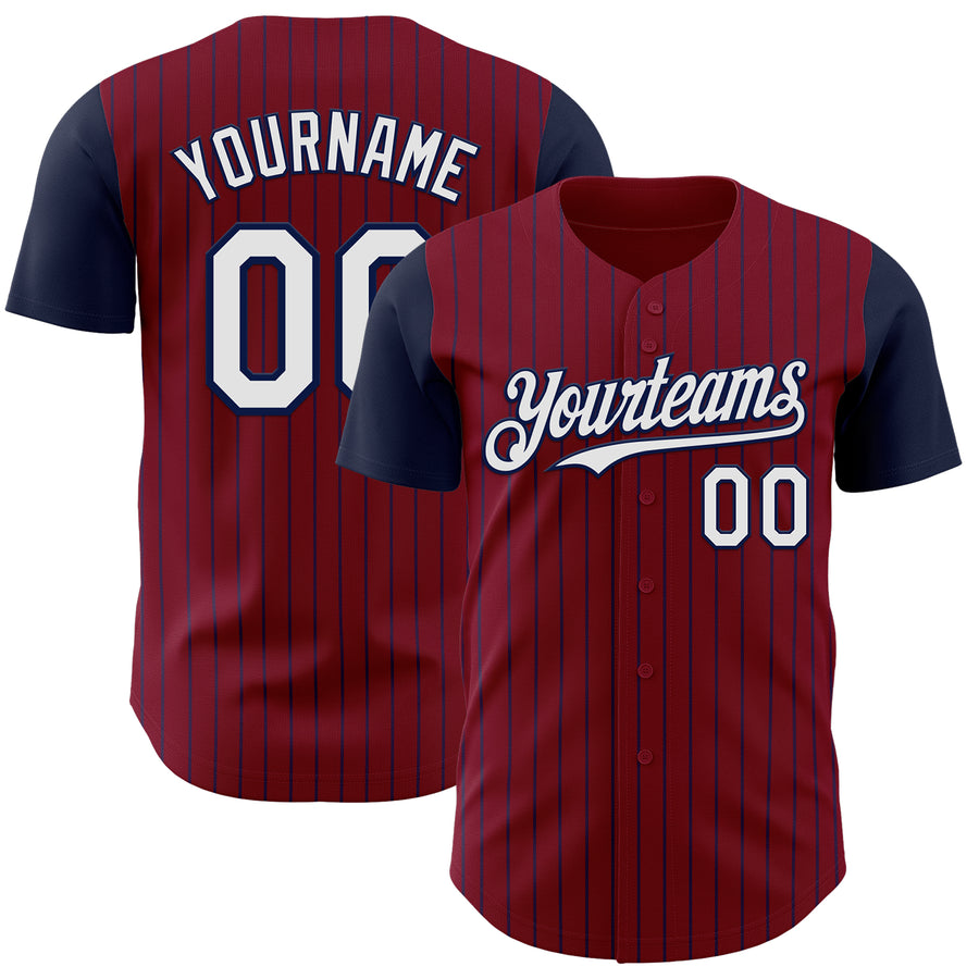 Custom Crimson Navy Pinstripe White Authentic Two Tone Baseball Jersey