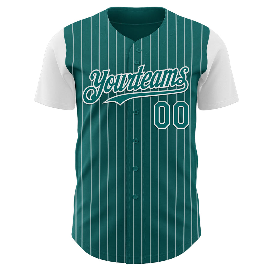 Custom Teal White Pinstripe White Authentic Two Tone Baseball Jersey
