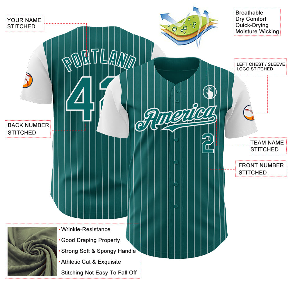Custom Teal White Pinstripe White Authentic Two Tone Baseball Jersey