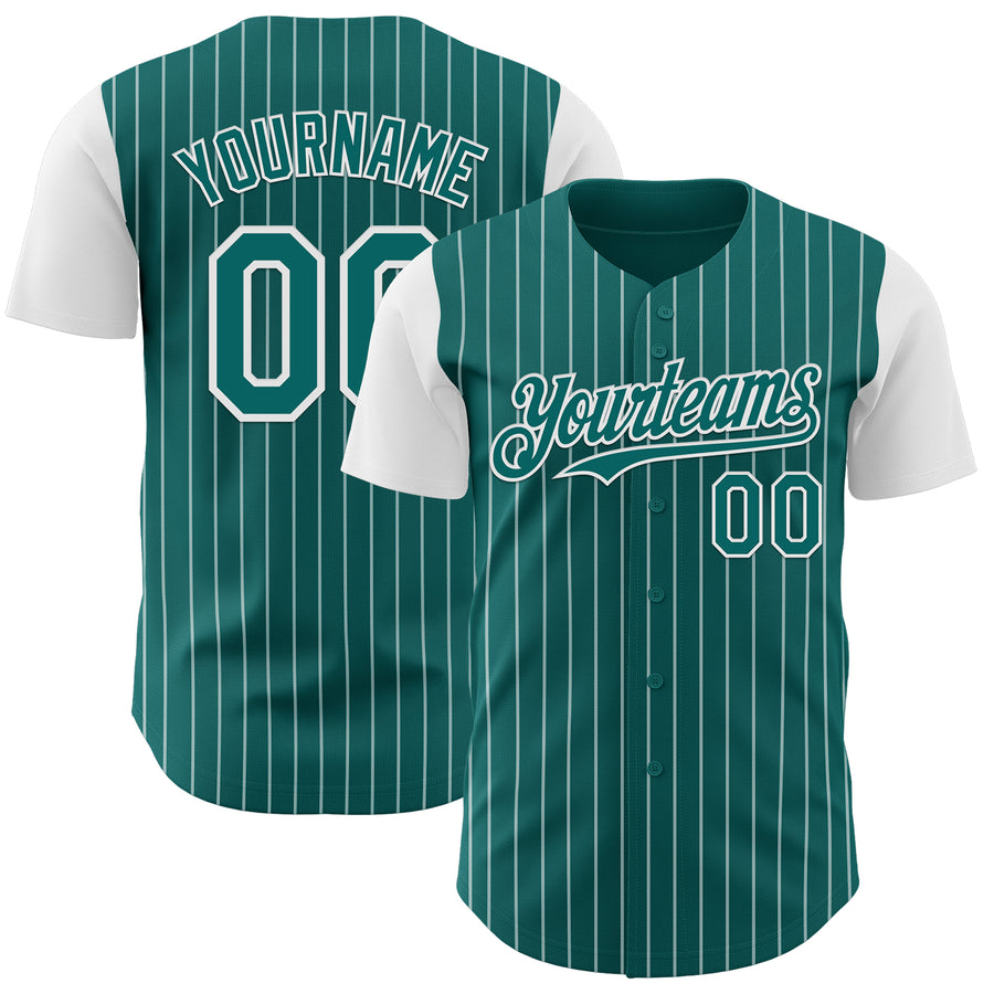 Custom Teal White Pinstripe White Authentic Two Tone Baseball Jersey