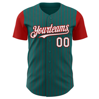 Custom Teal Red Pinstripe White Authentic Two Tone Baseball Jersey