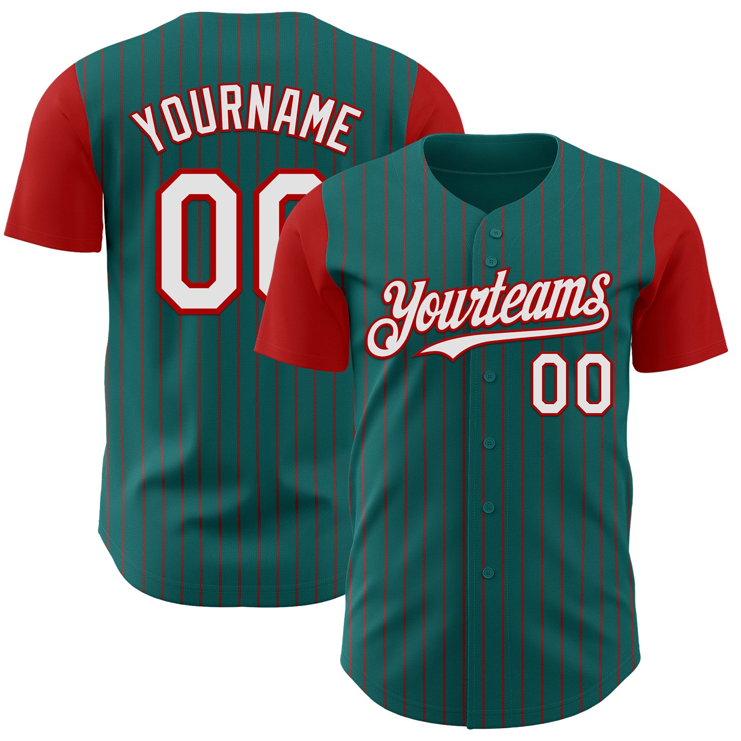 Custom Teal Red Pinstripe White Authentic Two Tone Baseball Jersey