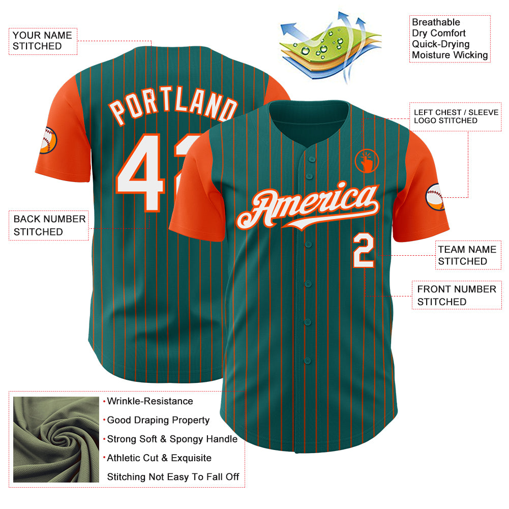 Custom Teal Orange Pinstripe White Authentic Two Tone Baseball Jersey