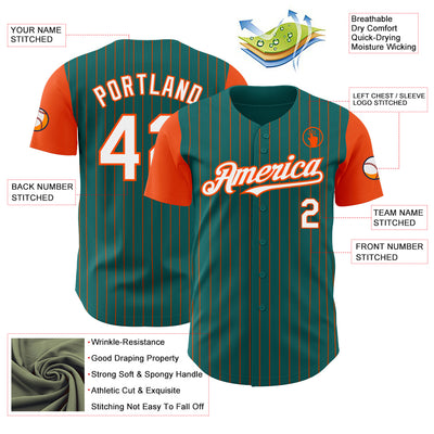 Custom Teal Orange Pinstripe White Authentic Two Tone Baseball Jersey
