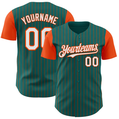 Custom Teal Orange Pinstripe White Authentic Two Tone Baseball Jersey