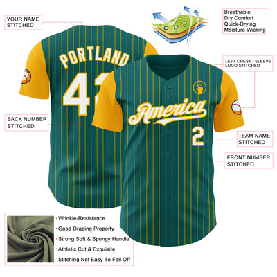 Custom Teal Gold Pinstripe White Authentic Two Tone Baseball Jersey