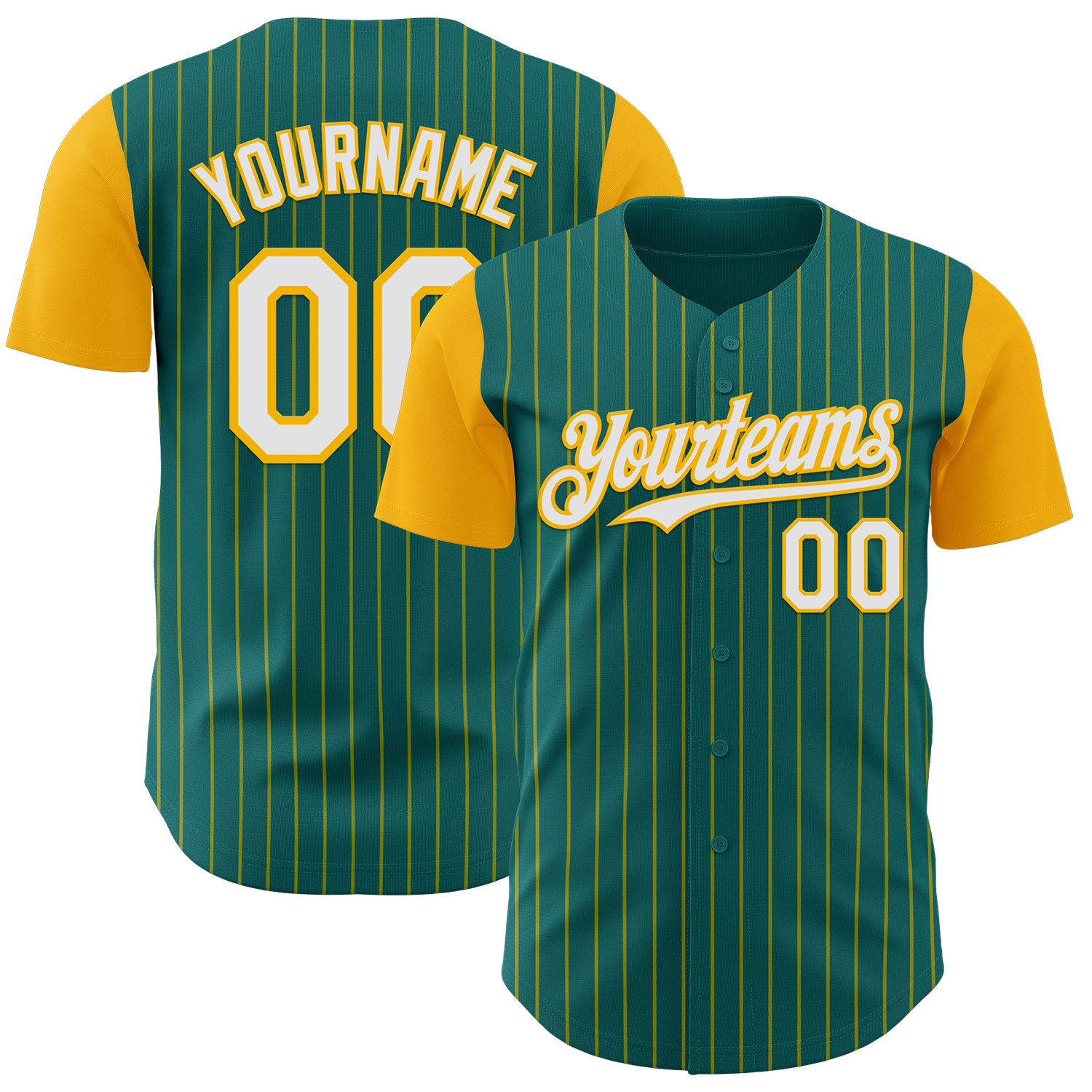 Custom Teal Gold Pinstripe White Authentic Two Tone Baseball Jersey