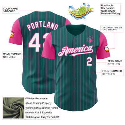 Custom Teal Pink Pinstripe White Authentic Two Tone Baseball Jersey
