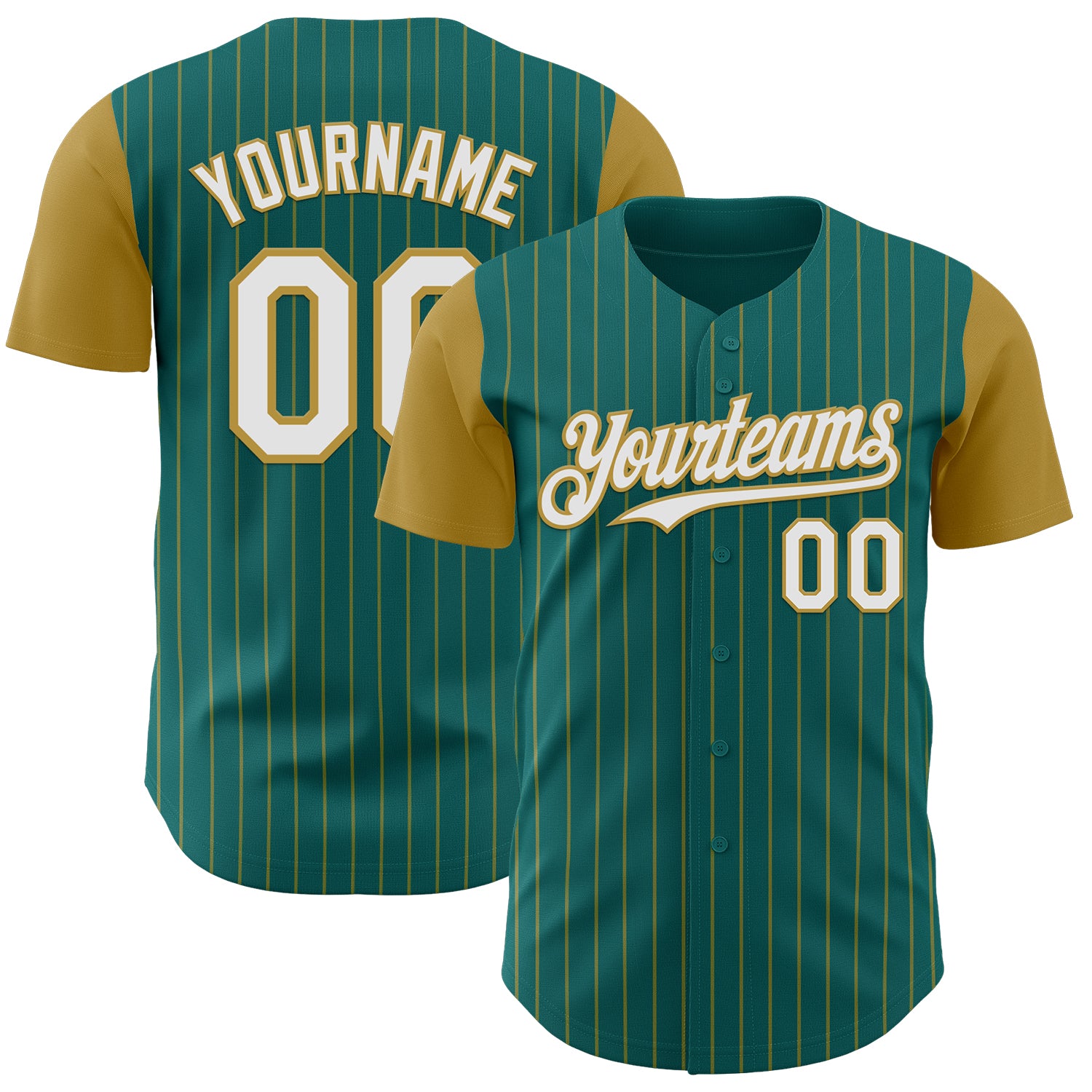 Custom Teal Old Gold Pinstripe White Authentic Two Tone Baseball Jersey