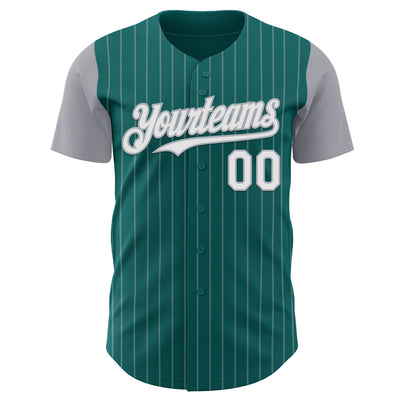 Custom Teal Gray Pinstripe White Authentic Two Tone Baseball Jersey