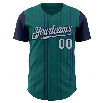 Custom Teal Navy Pinstripe Gray Authentic Two Tone Baseball Jersey