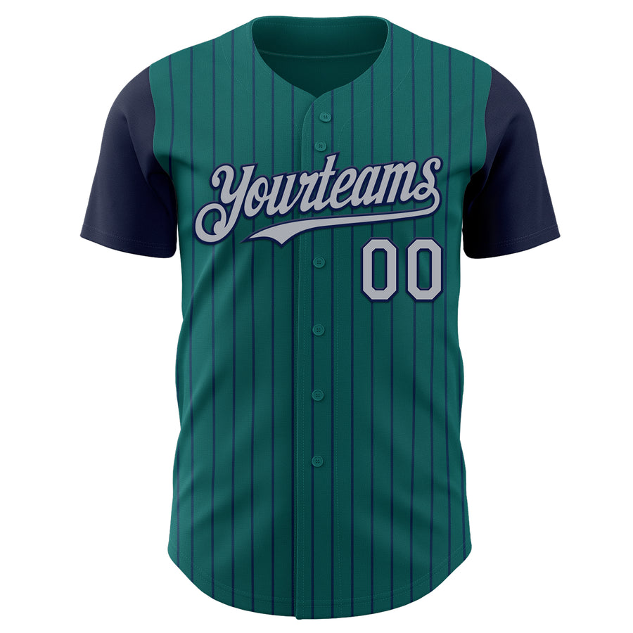 Custom Teal Navy Pinstripe Gray Authentic Two Tone Baseball Jersey
