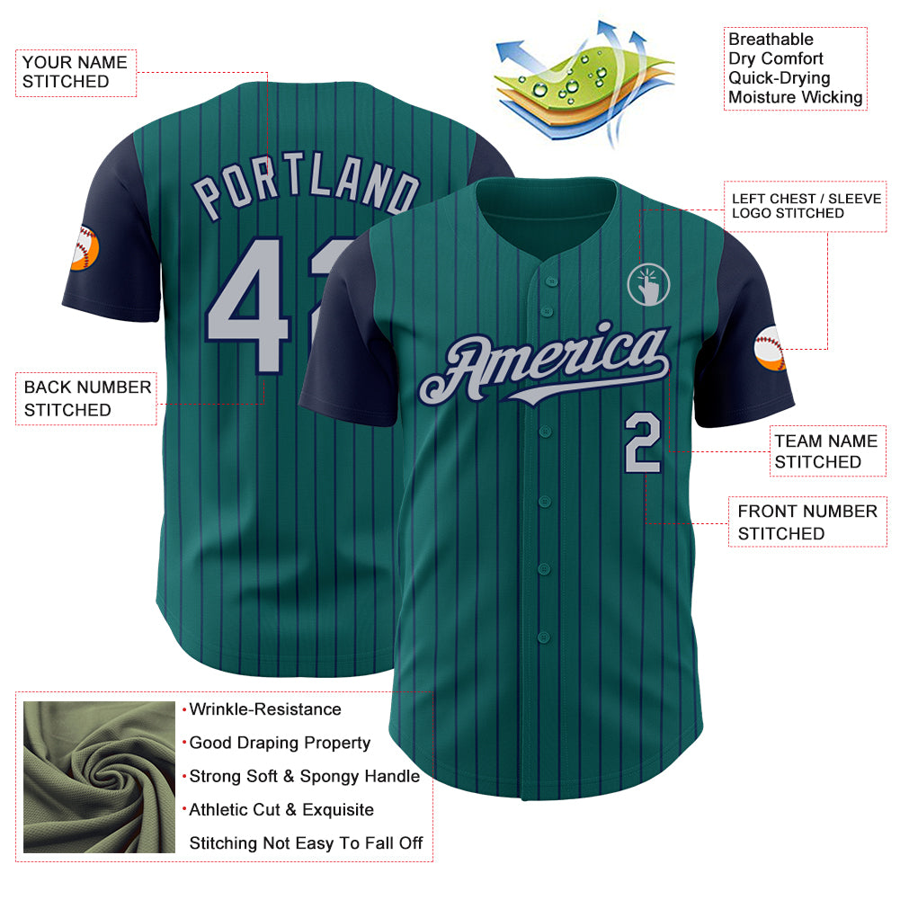Custom Teal Navy Pinstripe Gray Authentic Two Tone Baseball Jersey